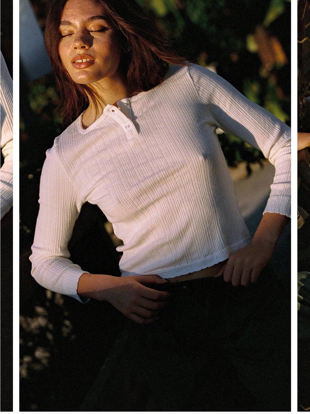 LA Relaxed Classic Ribbed Henley Long-Sleeve Top — White (nwt)